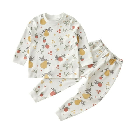

Jgppe Boy Girl Pajamas Outfits Comfy Cotton Long Sleeve Pullover Shirt Pant Set Sleepwear Homewear 9Months-6Years