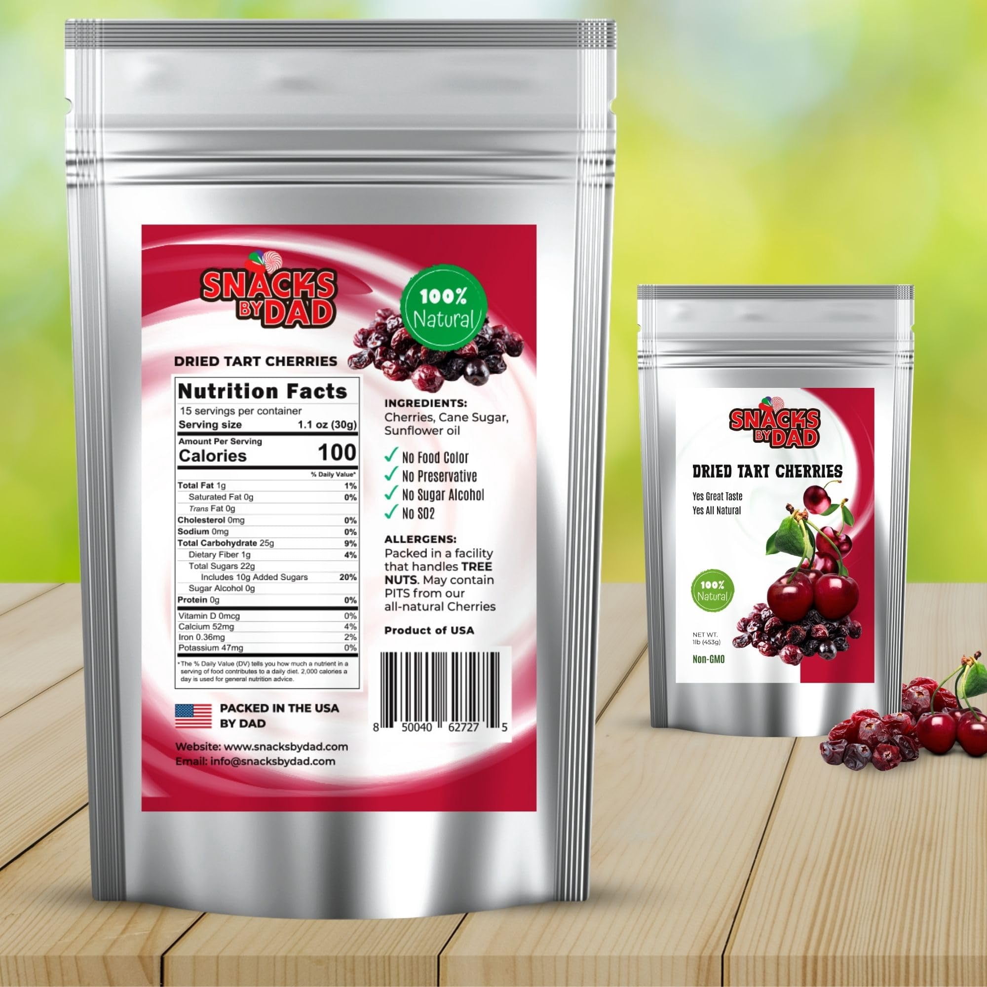 Dried Tart Cherries - Vegan Dried Cherries with No Preservatives | Healthy and Wholesome Snack | Tart Cherry for Snacking | Premium Dried Fruit For Snacking / 1lb (454g) Resealable bag