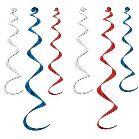 Twirly Whirlys 4-24" & 2-36" Assorted Red, White, Blue - 6 Pack (6 Per Package)