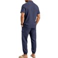 thumbnail image 7 of hotojiny Mens Summer 2 Piece Set Button Collared Short Sleeve Golf Shirt Cinch Bottoms Cargo Pants Walking Casual Outfits(Navy,Small), 7 of 7