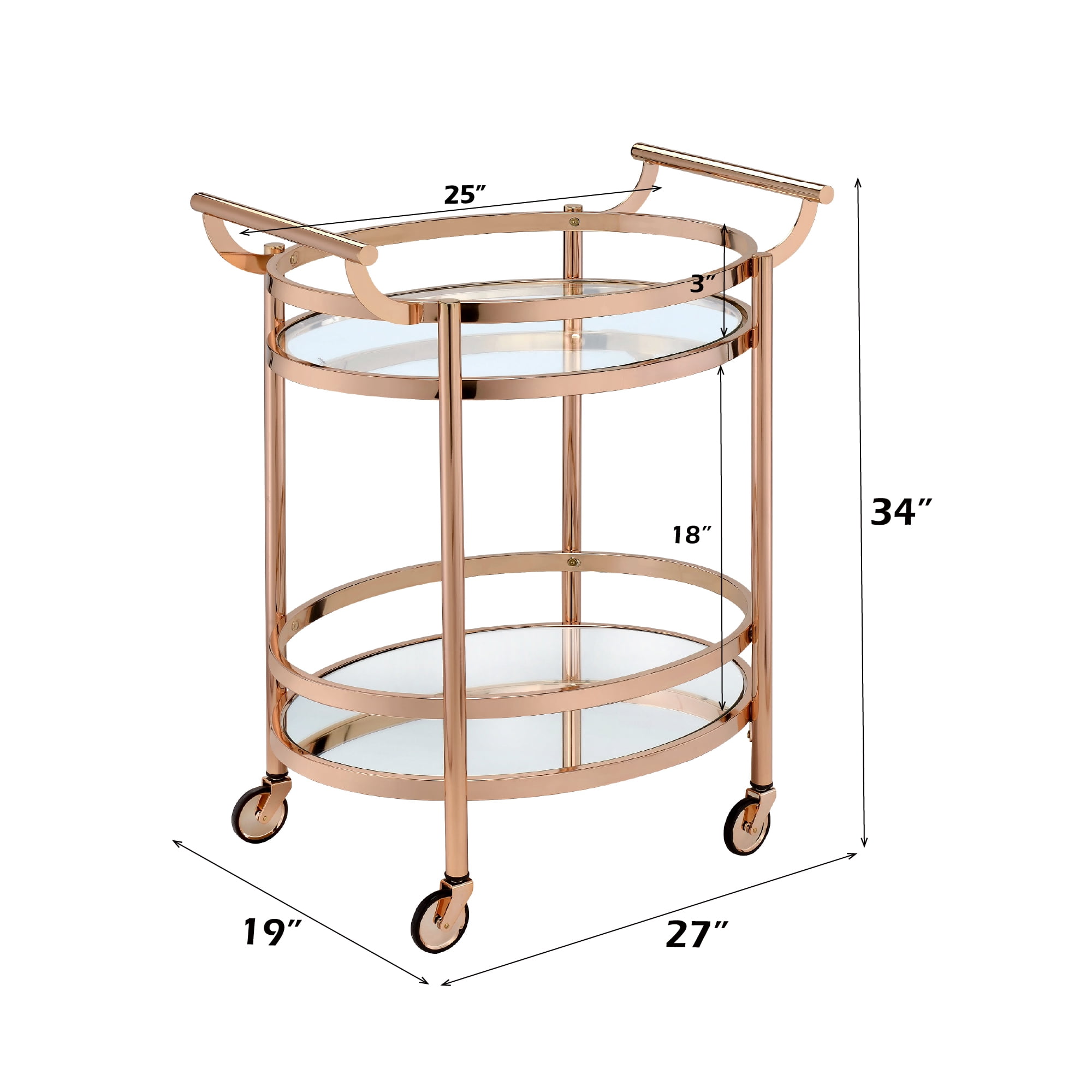 Clear Glass & Rose Gold Finish Serving Cart