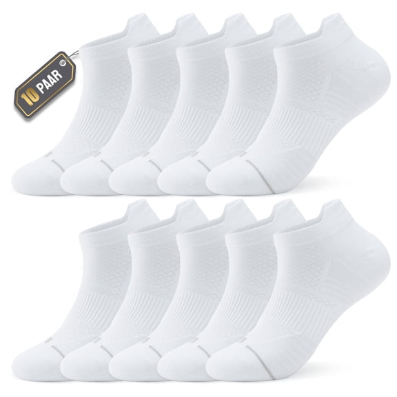 PULIOU Men's Athletic Ankle Socks, 10-Pairs, Breathable Socks for Running & Training, Size S (5-7), White