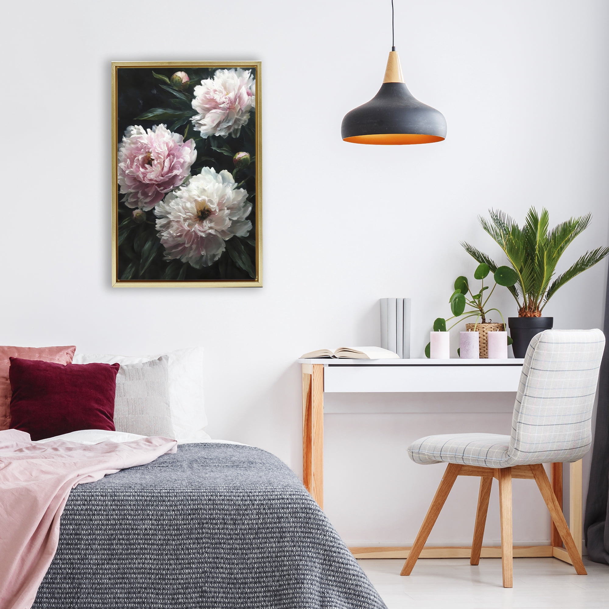 Stupell Industries Soft Pink Peony Garden Gold Framed Floater Canvas Wall Art, design by Petal Prints Design