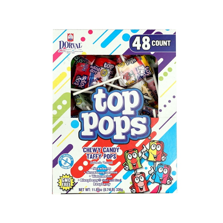Top Pops Taffy Lollipops, 48 Pack, Bulk Assorted Fruit Flavors