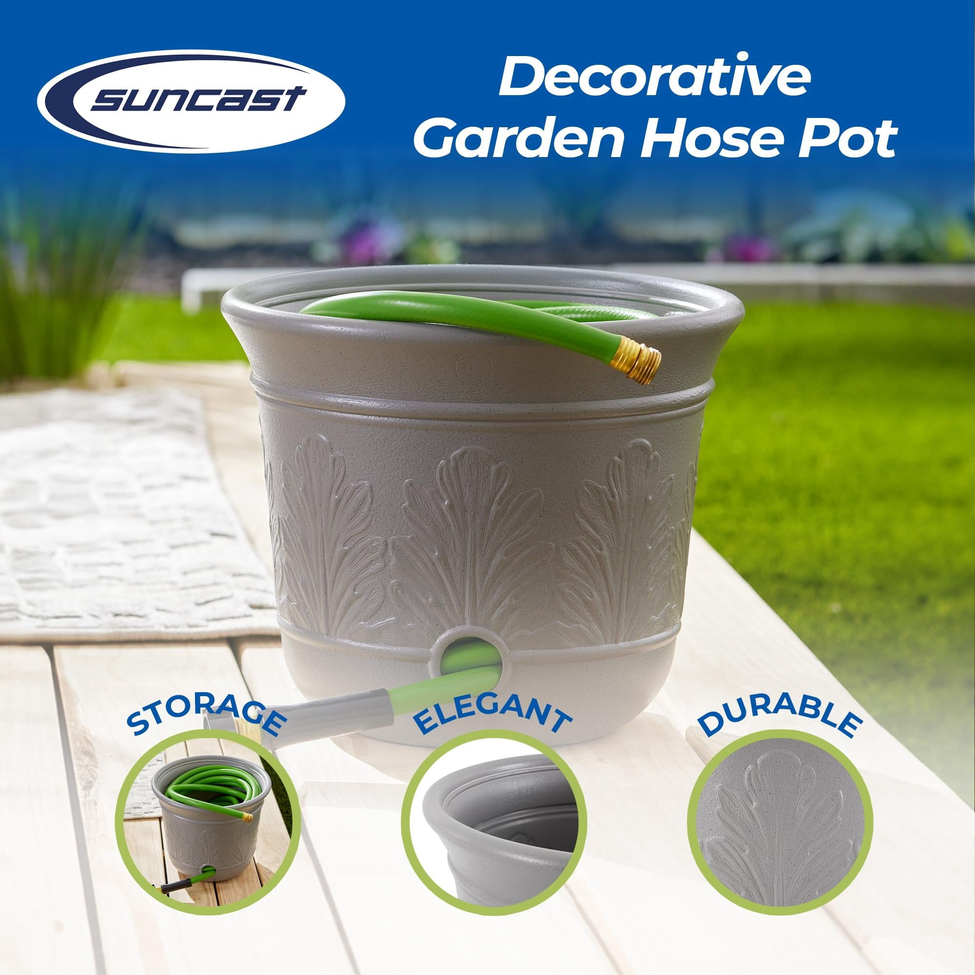 Suncast Garden Hose Planter CPLHPL100 - Heavy Duty Expandable Resin - 2 Pack, 5 Gal, Gray