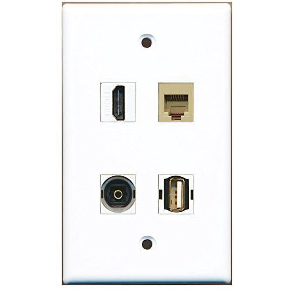 RiteAV - 1 Port HDMI 1 Port USB A-A 1 Port Phone RJ11 RJ12 Beige 1 Port Toslink Wall Plate
