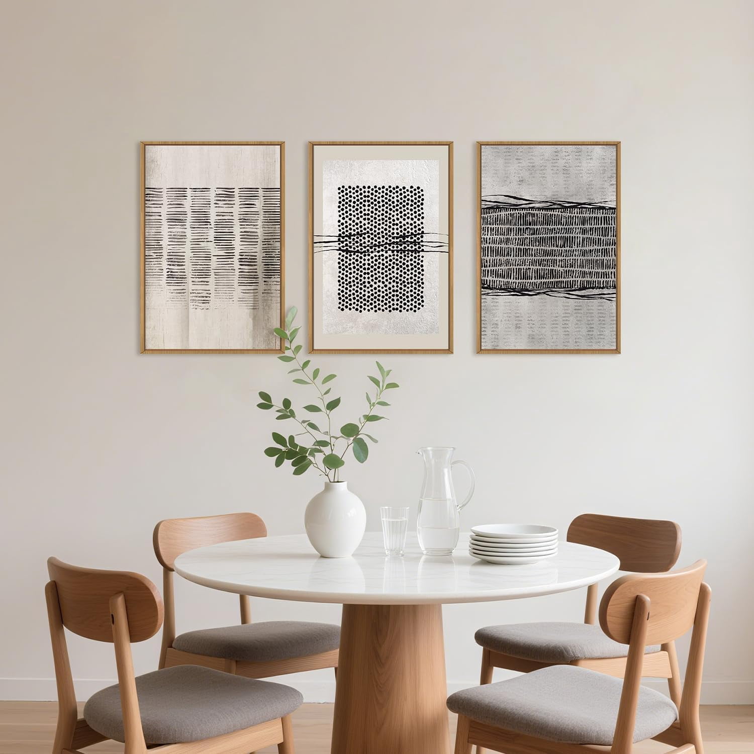 Large Abstract Black and Beige Framed Canvas Wall Art,Minimalist Geometric Lines Wall Decor,Cozy Neutral Shapes artwork,Modern Lines Dots Art Print for Living Room,Bedroom,Office-16 x24 x3