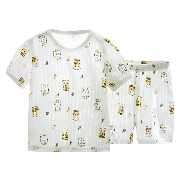 Gibobby Conjunto de pants para niño Ropa de manga corta para niños pequeños y Niñass, pijamas para niños, ropa de dormir, estampados de dibujos animados, Tops,(Amarillo, 18-24 Meses)