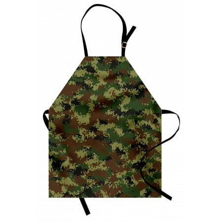 

Camo Apron Grunge Graphic Camouflage Summer Theme Armed Forces Uniform Inspired Dark Unisex Kitchen Bib Apron with Adjustable Neck for Cooking Baking Gardening Green Pale Green Brown by Ambesonne
