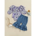 thumbnail image 4 of Qmyliery Baby Girl Pants Suits, Purple  Off Shoulder Romper + Flare Long Pants Set, 4 of 9