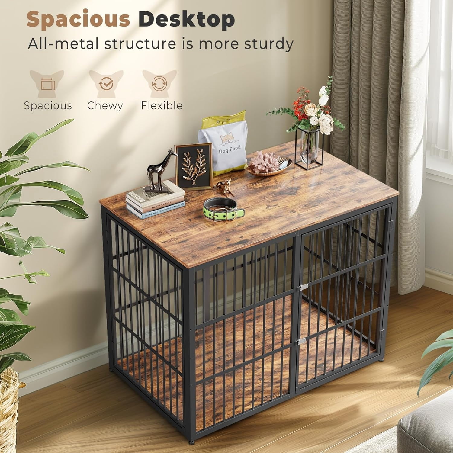48'' XXL Pet Dog Crate Furniture with 3 Doors,Wooden Crate End Table Heavy Duty Indoor Combination Cage for Medium to Large Dogs, Multiple Units Can be Combined