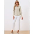 thumbnail image 3 of Unique Bargains Women's Color Block Button Down Long Sleeve Work Shirt L Solid Khaki, 3 of 4