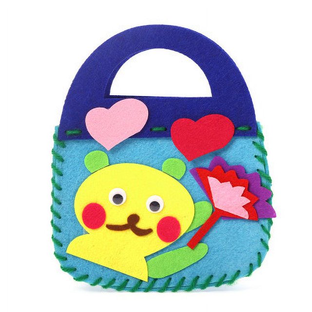 Bolso de tela no tejida, bolso no tejido hecho a mano DIY, bolso cosido a mano con producción de pasta tridimensional de dibujos animados para niños pequeños