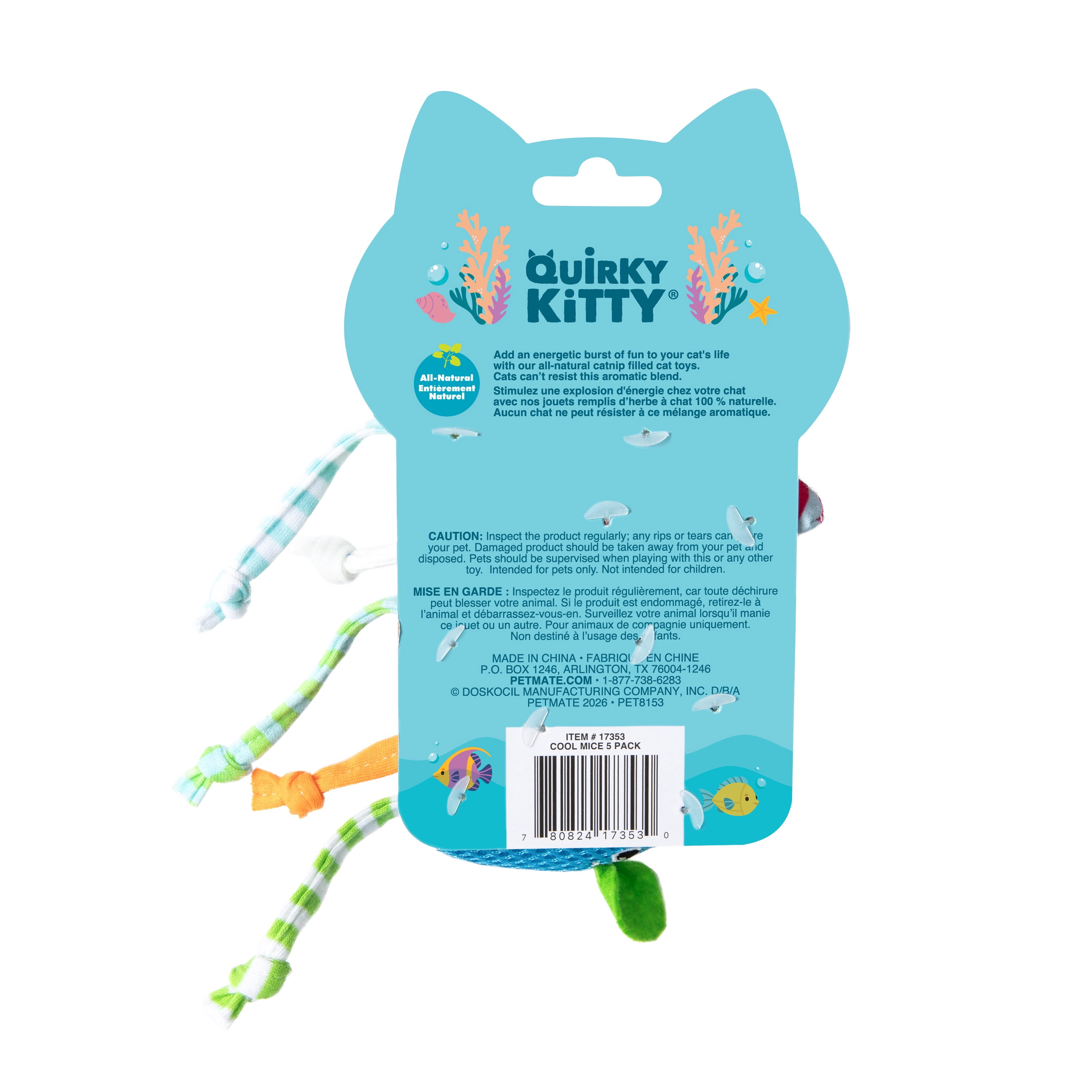 Quirky Kitty Ocean Cool Cool Mice Hunt and Chase Catnip Cat Toy, Pack of 5