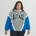 thumbnail image 4 of Women's WEAR by Erin Andrews Blue/Gray Detroit Lions Plus Size Retro Crinkle Full-Zip Hoodie Windbreaker Jacket, 4 of 5