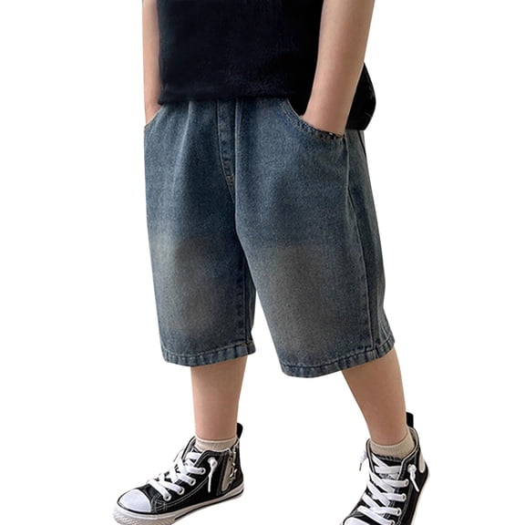 KVPLBQFD Baggy Jean Shorts for Boys Y2k Hip Hop Jorts Teens Comfortable Loose Fit Skateboard Denim Shorts Summer Kids Clothes