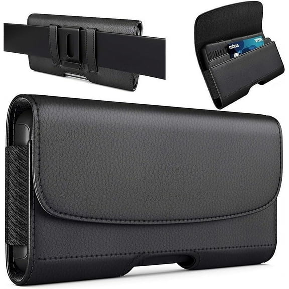 Holster for iPhone 16, 16 Pro,15 Pro 14, 14 Pro, 13 Pro, 13, 12 Pro, 12, Xs, X,11, XR - Premium Cell Phone Case with Belt Clip [Magnetic Closure] ID Card Holder Pouch (Fits Otterbox Case) Black