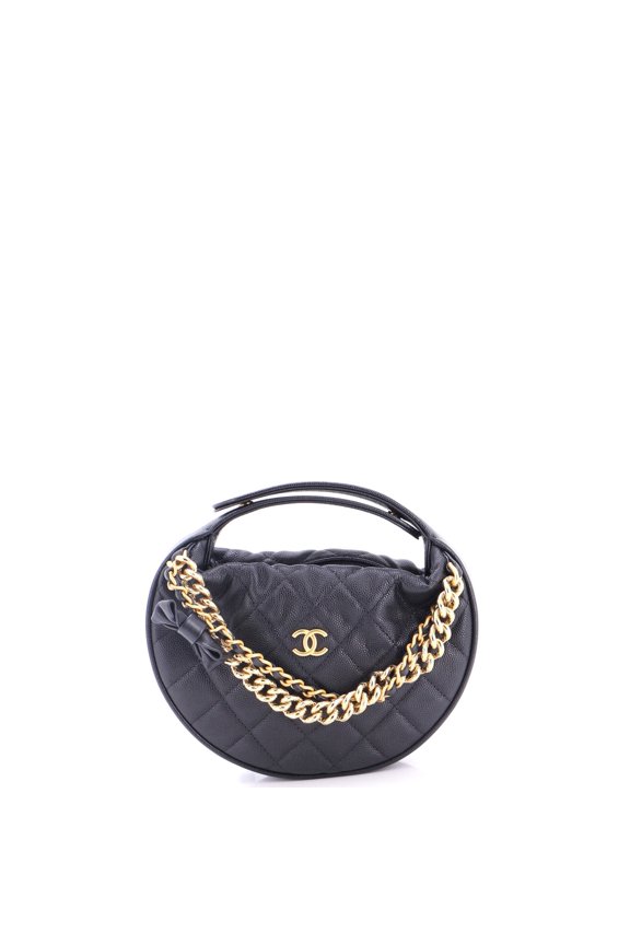 Pre-Owned Double Chain Bow Hobo Pouch Quilted Caviar Mini By Rebag