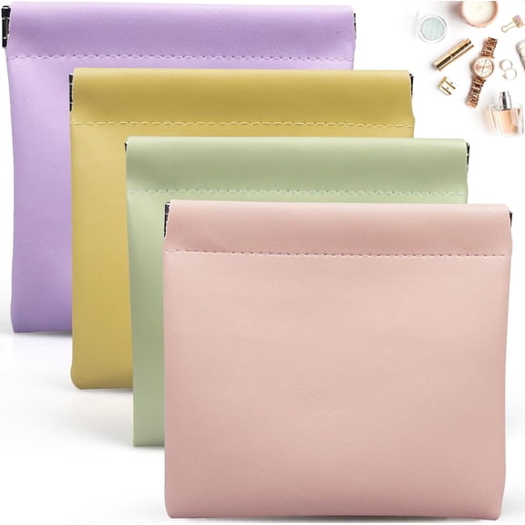 Soar Trade 4 Pack 4.7"×4.7" Small Makeup Bag for Purse, No Zipper Pouches for Purse, PU Leather Purse Organizer Pouches for Women, Mini Pouch for Cosmetics, Electronics, Coins, Daily Commute & Travel