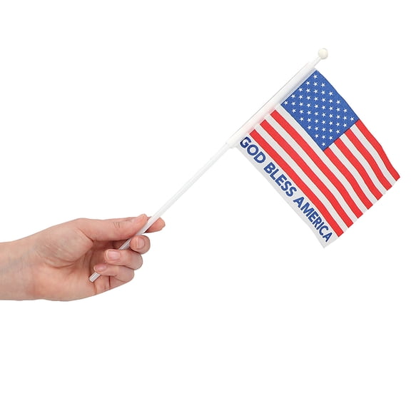 6" x 4" God Bless America USA Flags on Plastic Sticks - 12 Pieces