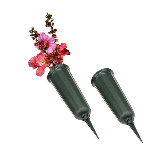 2PCS Flower Holder for Cemetery, Green Plastic Cemetery Vase, Memorial Plastic Flower Holders with Spikes for Flowers Headstones Cemetery Grave Decoration, Green