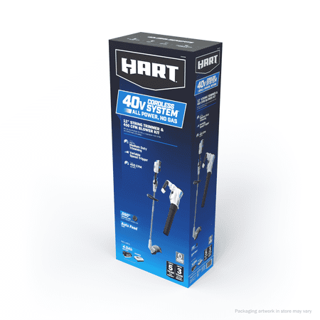 HART 40-Volt 12" Trimmer and Blower Combo Kit, Generation Two, (1) 4.0Ah Lithium-Ion Battery