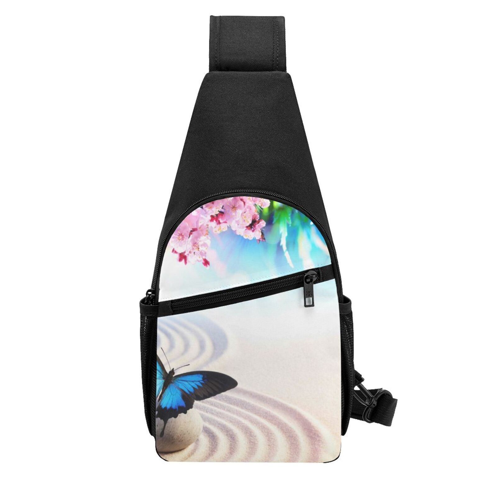 Xecao's Butterfly In Blossoms Zen Print Sling Bag: A Versatile Chest, Shoulder, and Crossbody Backpack for Casual Days Out, Perfect for Both Men and Women