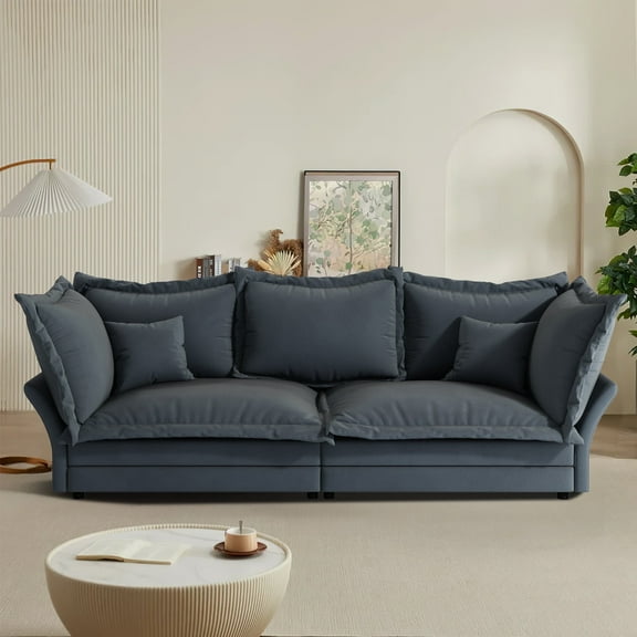 FFH 90.55" Reversible Sofa, Modern Upholstered Velvet Cloud Couch with Soft Pillows, Comfy Lounge Sofa with Deep Seat for Living Room