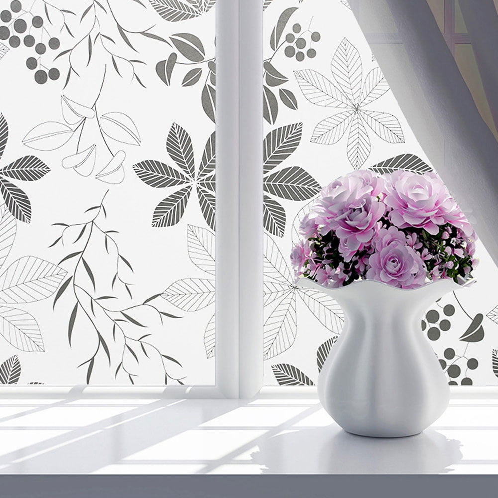 Frosted Cover Glass Window Black Floral Flower Sticker Film Office 45*200cm Deco 