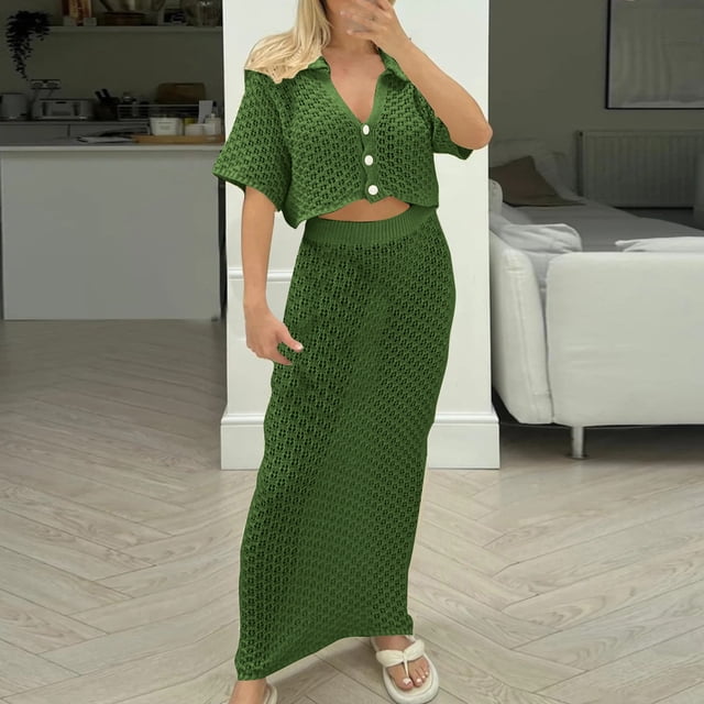 Gspmoly Robes pour Femmes, Ensemble Jupe Tricotée à Crochet et Fleurs Cardigan Multicolore Jupe à Boucle Ensemble Assorti Robes de Travail pour Femmes jusqu'à 65 % de Rabais