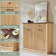 thumbnail image 5 of ZHOUB Modern Double Tilt-Out Trash Cabinet, 20 Gallon Fluted Laundry Hamper Cabinet with 2 Drawers, Wooden Hidden Garbage Can Cabinet with Storage Basket for Kitchen & Living Room, Natural Oak, 5 of 13