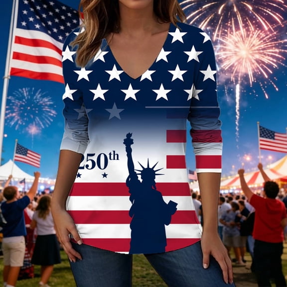 MAIHAN Usa 250th Anniversary T-Shirt Women American Flag Print 250 Years Independence Tee Short Sleeve Spring Summer Tops Plus Size T Shirts for Women