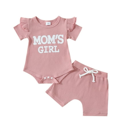 

LEIWAO Baby Girls Clothing Set Girls Short Sleeve Letter Prints Romper Ribbed Bodysuits Shorts Outfits Short Sets Kids 2Pc Outfits Kids Cute Clothes