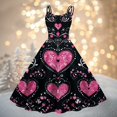 thumbnail image 2 of LWavelet 2026 Valentine's Sweet Short Sleeve Dress, Women's Love Heart Rose Print Fitted A Line Flowy Casual Sundresses Black S, 2 of 4