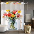 thumbnail image 5 of Red Yellow Floral Spring Watercolor Flower Wood Grain Farmhouse No Hooks Shower Curtain with Snap-in Liner Shower Curtains for Bathroom, Waterproof, Easy Install, Washable 72"x78", 5 of 9