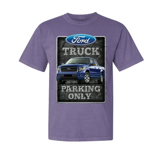 Wild Bobby, Ford Truck Parking Only Sign Gift for Owners of Ford Trucks, Cars and Trucks, Garment-Dyed Washed Look Short Sleeve Tees, Purple, X-Large