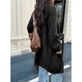 thumbnail image 3 of Long Sleeve Cable Knit Long Cardigan for Women Fall Winter Chunky Open Sweaters Black L, 3 of 6