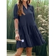 thumbnail image 3 of Women'S Pleated Mid Sleeve Dress Navy Blue XL, 3 of 5