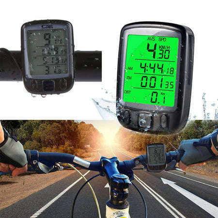 TSV Cycle Computer Waterproof Cycling Bike Bicycle Speedometer Odometer with Green Backlight LCD Display Multi Function for Cycling