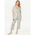 Joyspun Women's Notch Collar Top and Capris Sleep Set, 2Piece, Sizes S