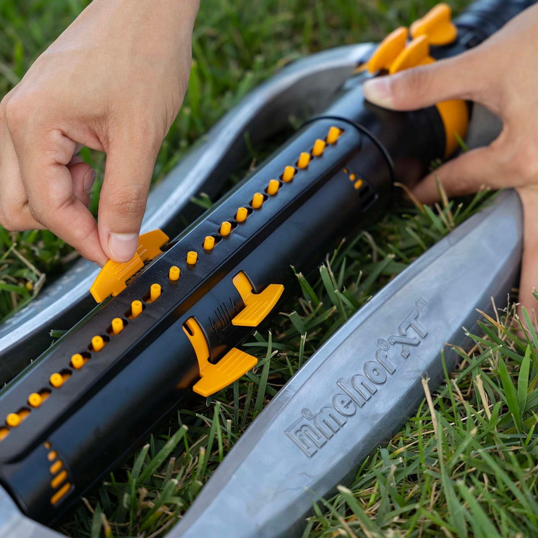 Melnor XT45200M Metal Turbo Oscillating Sprinkler with Flow Control, 4,500 sq. ft., Adjustable Width and Range, Dirt-Resistant Drive - Black, Orange