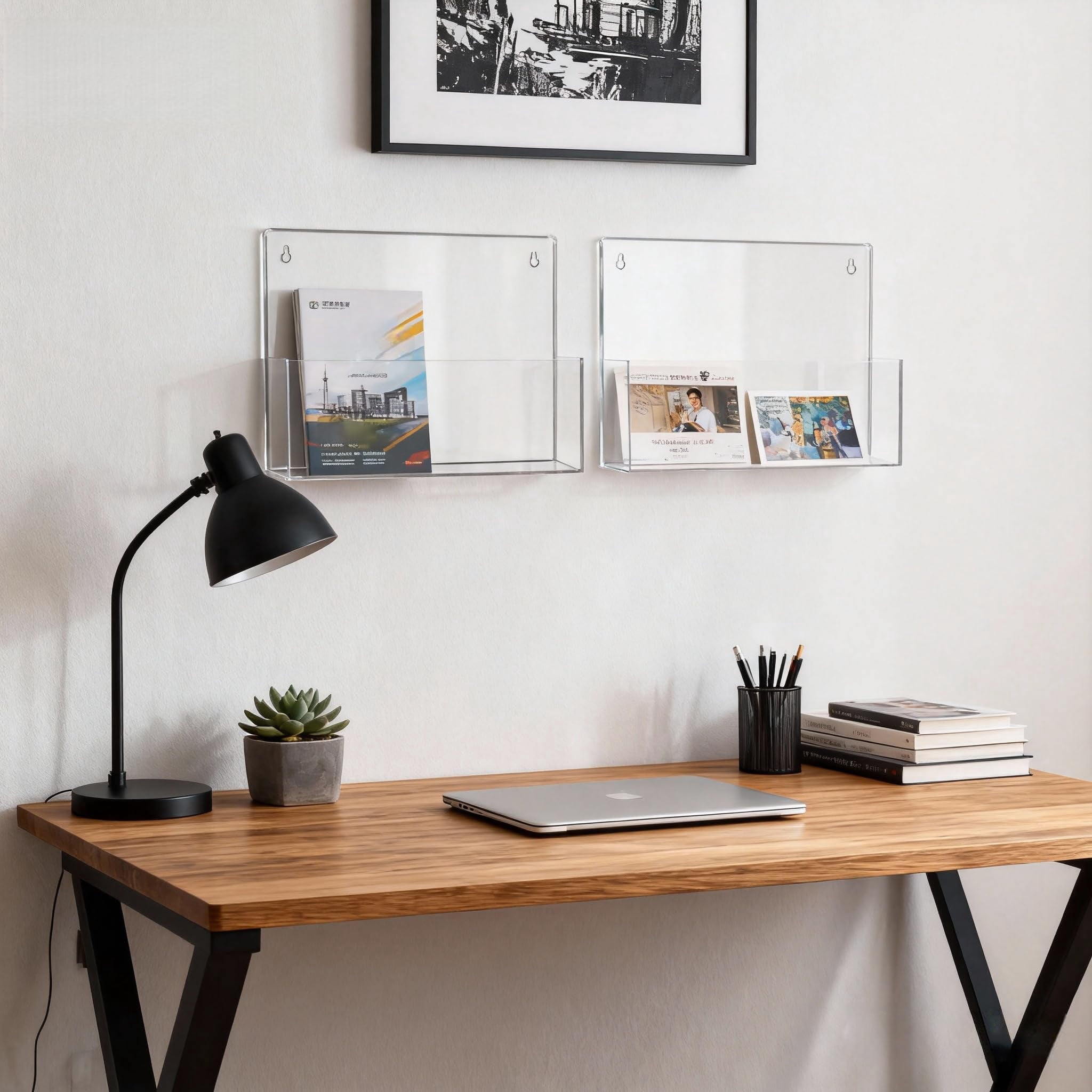 2-Pack Clear Acrylic Wall-Mount File Holders with Self-Adhesive Backing, Legal-Size Hanging Document Organizers for Brochures, Magazines, Literature, and Office Folders
