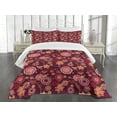 thumbnail image 3 of Ambesonne Floral Quilted Bedspread Set 3 Pcs, Vintage Foliage Composition, King Size, Orange Maroon and Yellow, 3 of 5