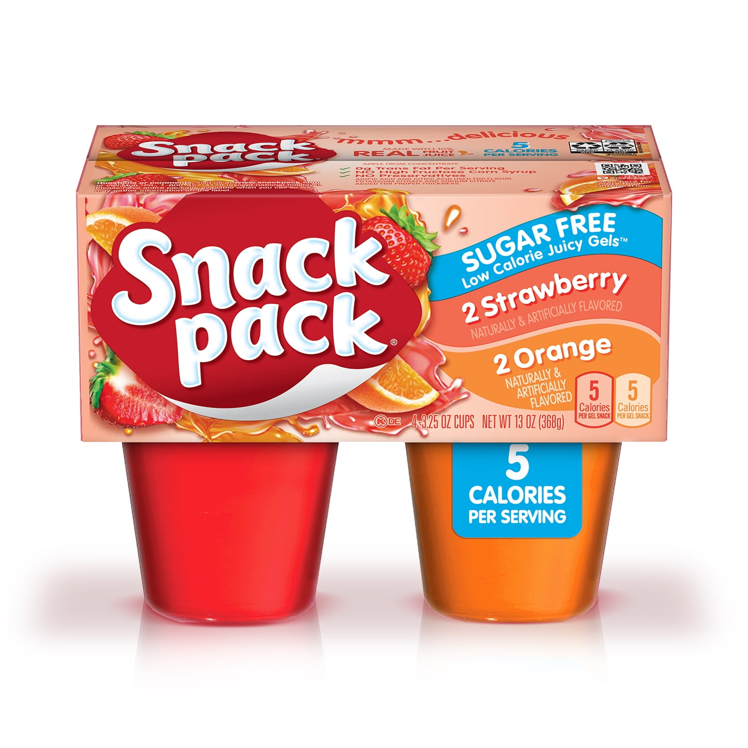 Snack Pack Sugar Free Strawberry & Orange Flavored Juicy Gels, 4 Count Snack Cups