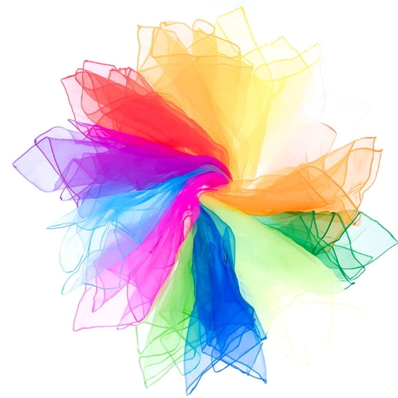 Mister M 12 Stücke Bunte Chiffontücher | 60x60cm Tanztücher | Motorik und Rhythmik Spieltücher | Inklusive Gratis Online-Videomaterial