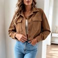 thumbnail image 4 of cocolona Cropped Jackets for Women Lapel Button Down Trendy Tops Casual Long Sleeve Fall Short Outerwear, 4 of 7