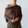 thumbnail image 3 of STETMN Women's Off Shoulder Sweater Fall Long Sleeve Loose Asymmetrical Hem Knit Jumper Tops, 3 of 6