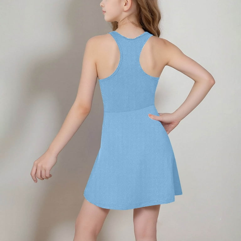 Jinhomg Girls' Sleeveless Skater Dress Slim Fit Comfy Crew Neck Midi Dresses  Basic Solid Summer Tennis Skirts Kids Outdoor Sportswear Blue 4-5Years -  Walmart.com