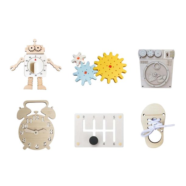 6 Piezas Montessori Busy Board Accesorios Juguetes Sensoriales de Madera para Niños