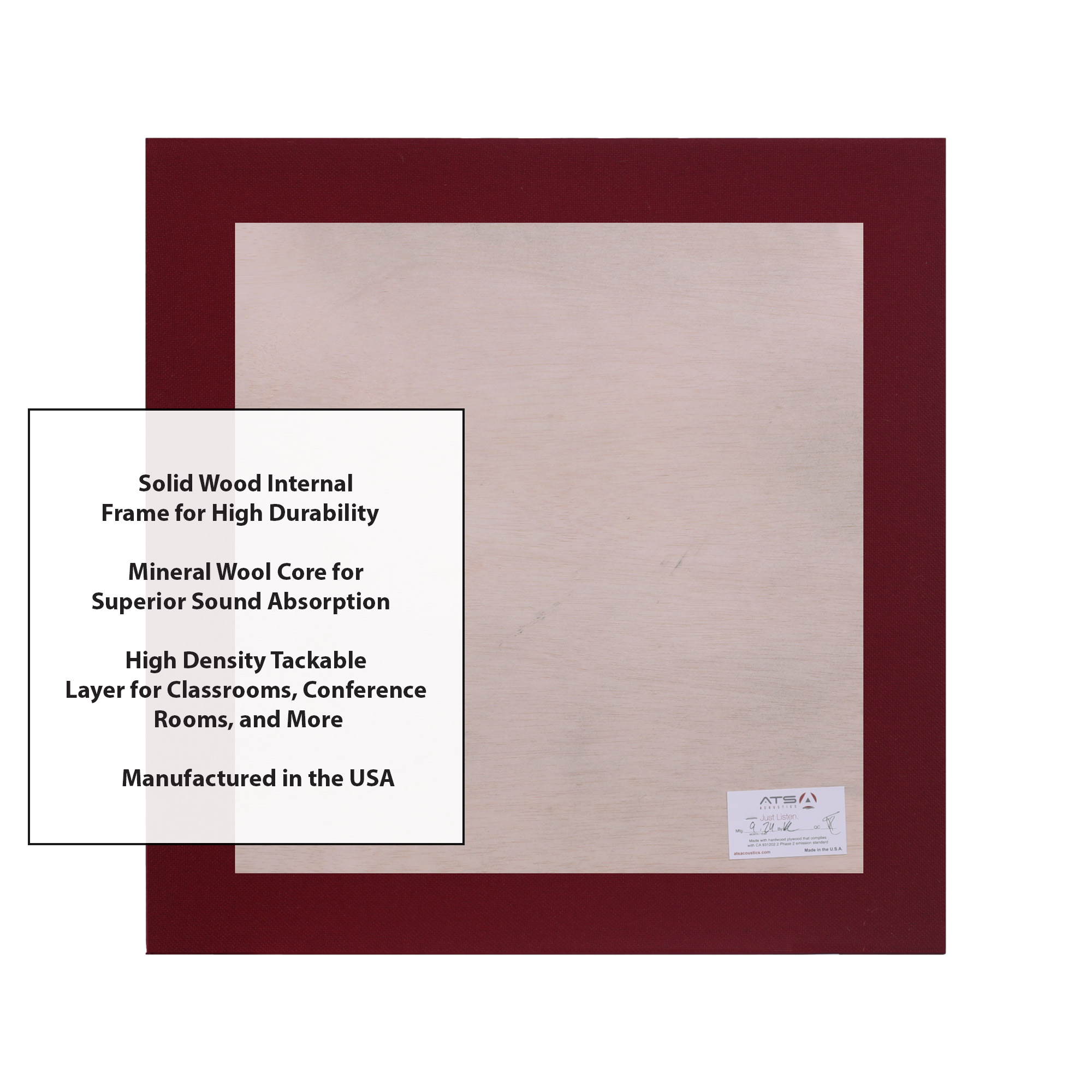 ATS Acoustics Tackable Acoustic Panel 24" x 24" x 4" Sound Absorbing Professional Studio Quality Tack Board Wall Panel (Claret)